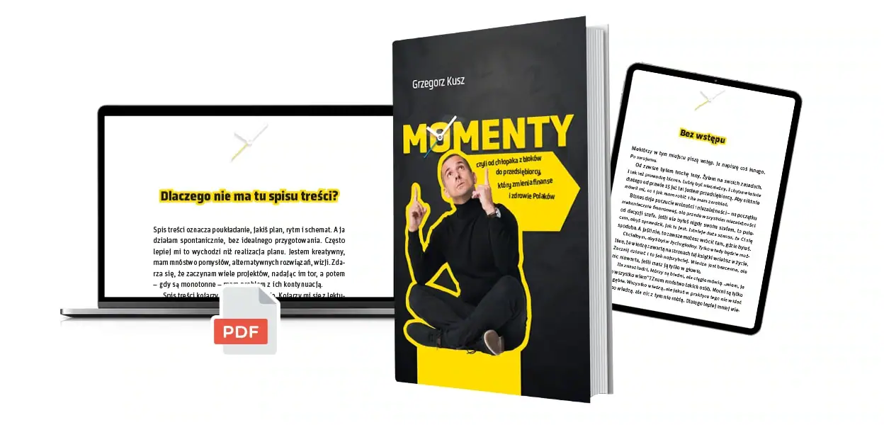 Momenty - zdjęcie promocyjne Momenty - książka i przykładowe strony